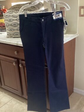 Juniors Navy Stretch Straight-Leg Uniform Pants by Authentic Galaxy